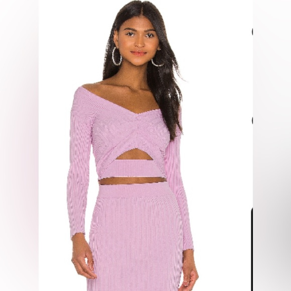 Michelle Mason petal colored knit top and skirt
